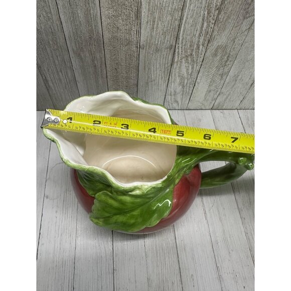 Vintage Large Ceramic Apple Shaped Beverage Pitcher 7” Tall 9” Wide With Handle - Picture 11 of 11